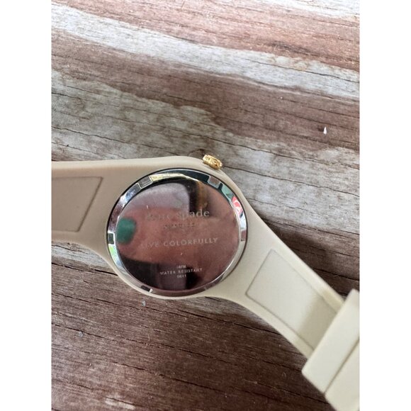 Kate Spade New York Beige & Black Polka Dot Silicone Watch With Gold Accents - Picture 6 of 7
